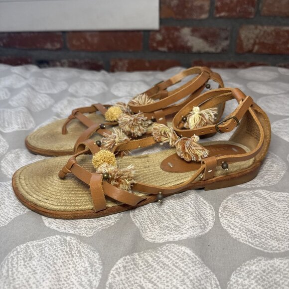 Soludos x Anthropologie Panarea Leather Tasseled Sandals Sandals Sz 6.5 - Picture 5 of 16